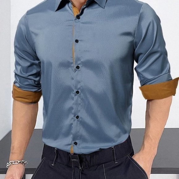 Grey Mens Button Up Tee Shirt - Picture 6 of 7